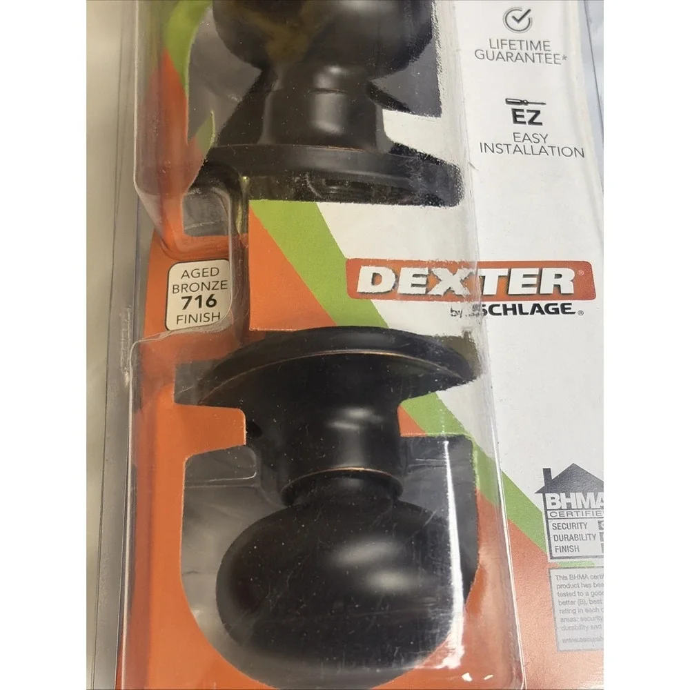 Schlage Dexter HALL & CLOSET Antique-Brass Finish Knob Set Open Box